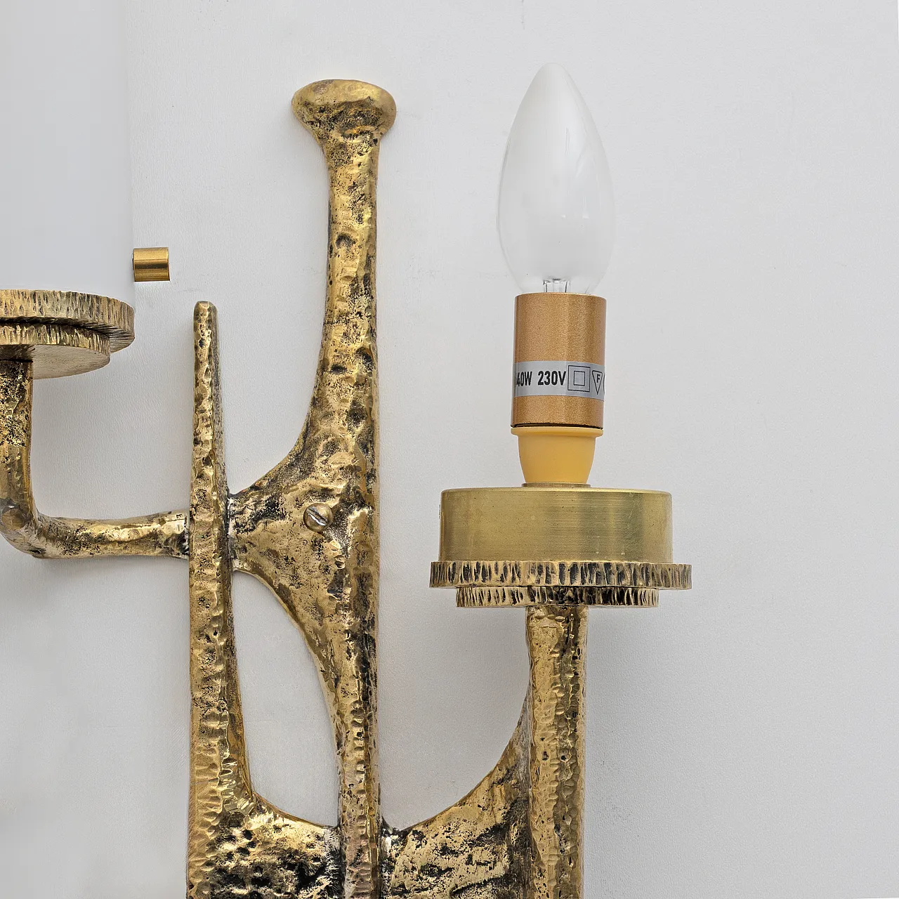 Pair of Brutalist Bronze and Murano Glass Wall Lights, 20th century 6