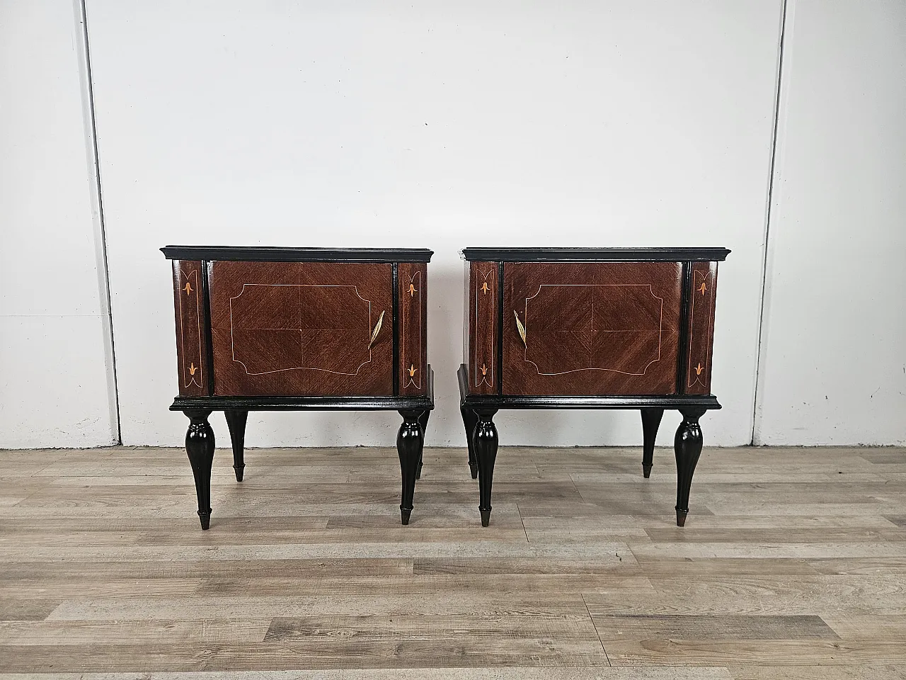 1960s mahogany burl bedside tables with glass top 1