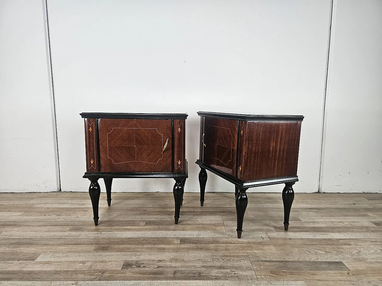 1960s mahogany burl bedside tables with glass top 4