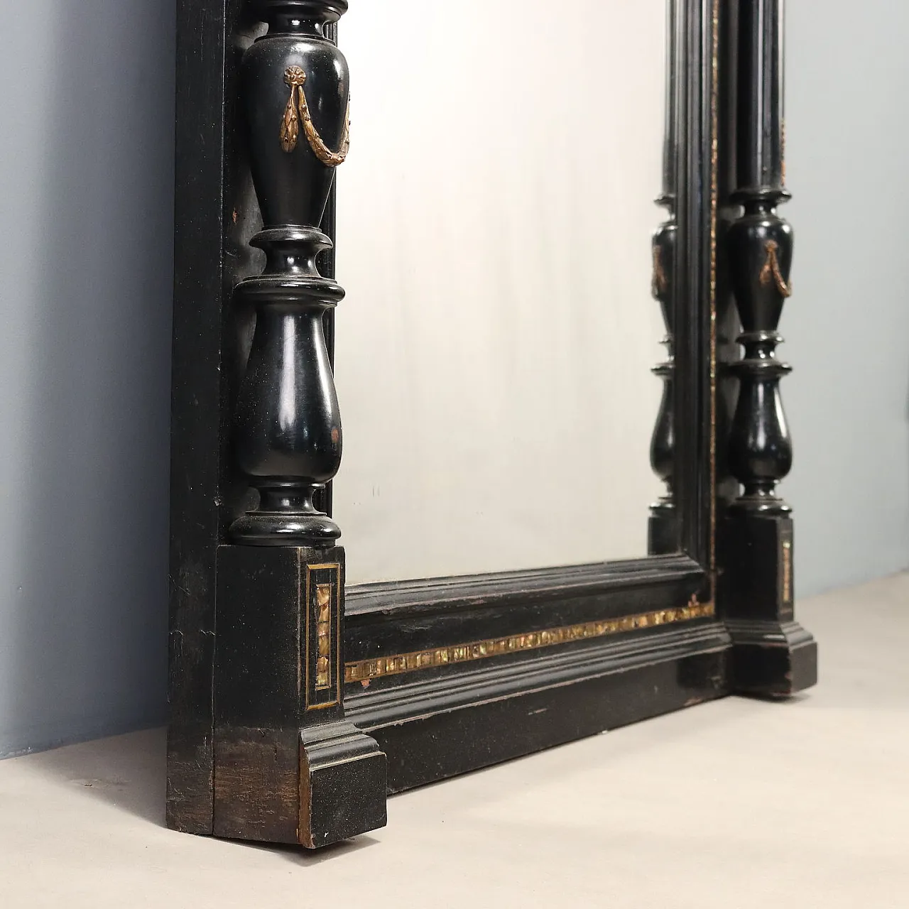 Specchiera in legno ebanizzato con madreperla, '800 8