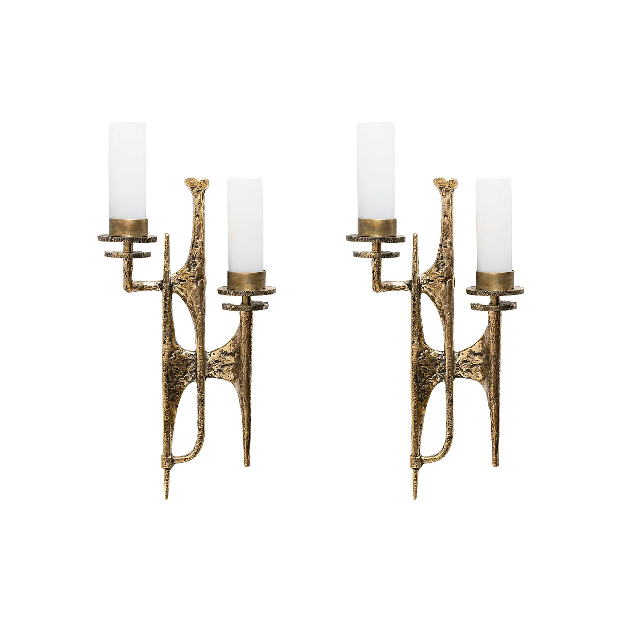 Pair of Brutalist Bronze and Murano Glass Wall Lights 1