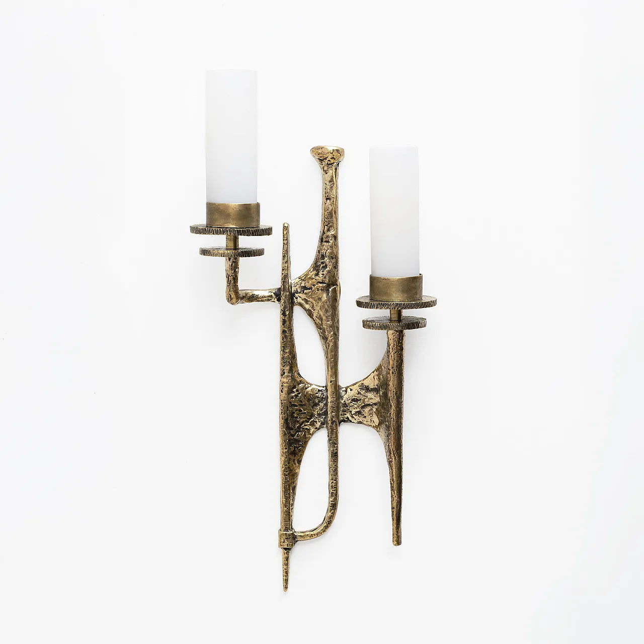 Pair of Brutalist Bronze and Murano Glass Wall Lights 2