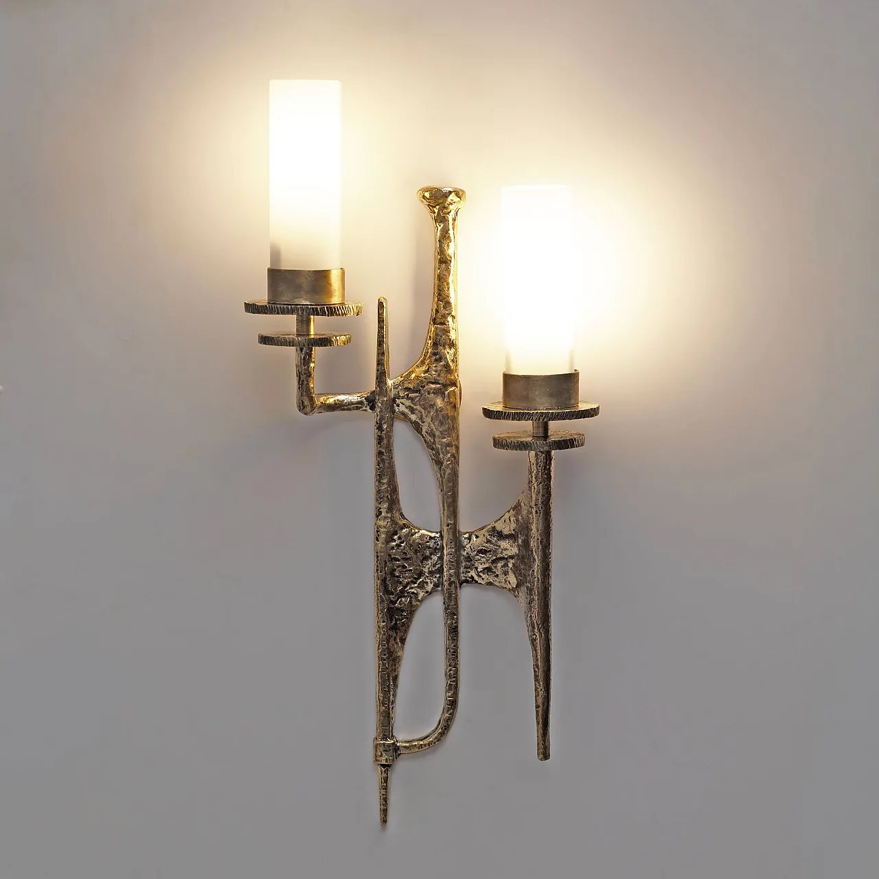 Pair of Brutalist Bronze and Murano Glass Wall Lights 3