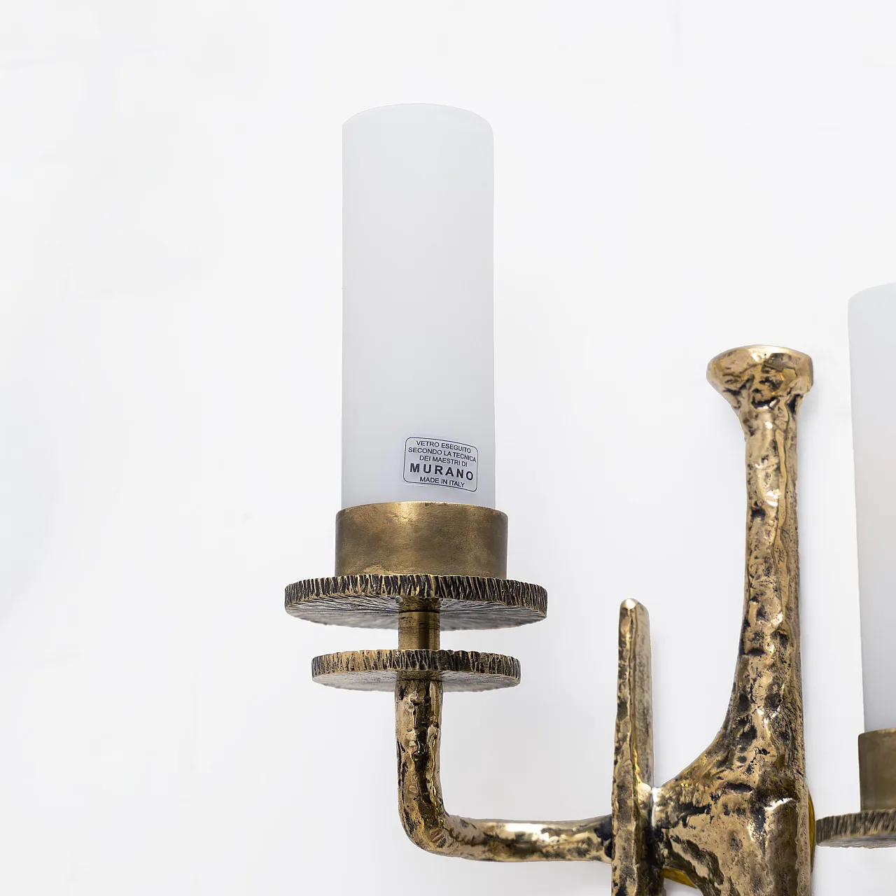 Pair of Brutalist Bronze and Murano Glass Wall Lights 6