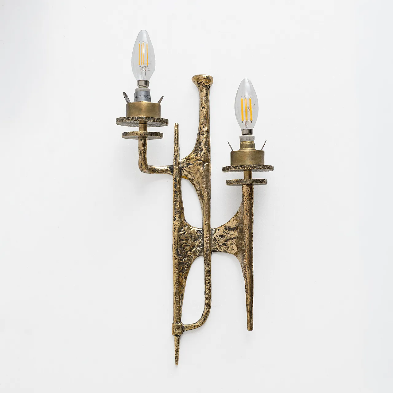 Pair of Brutalist Bronze and Murano Glass Wall Lights 7