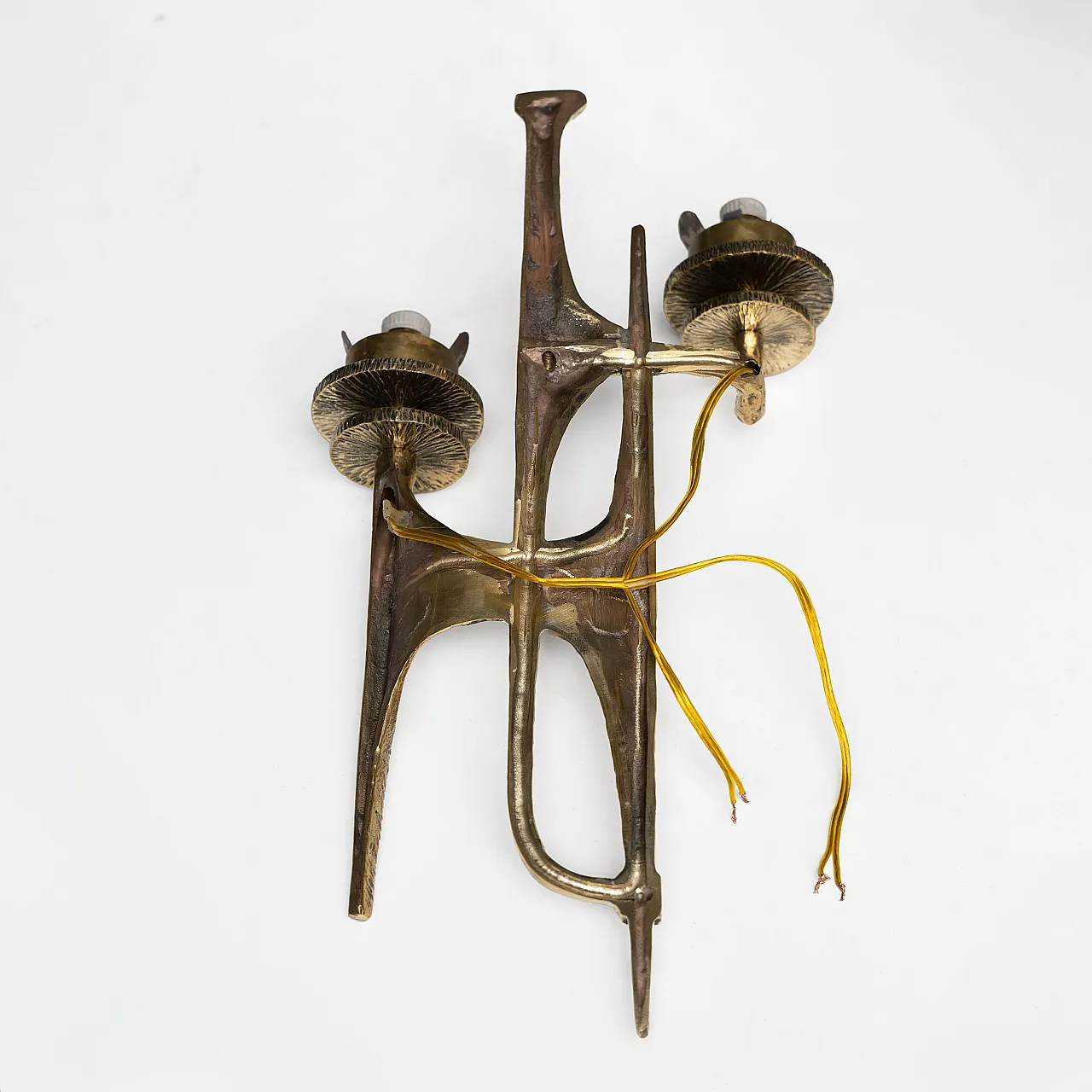 Pair of Brutalist Bronze and Murano Glass Wall Lights 8