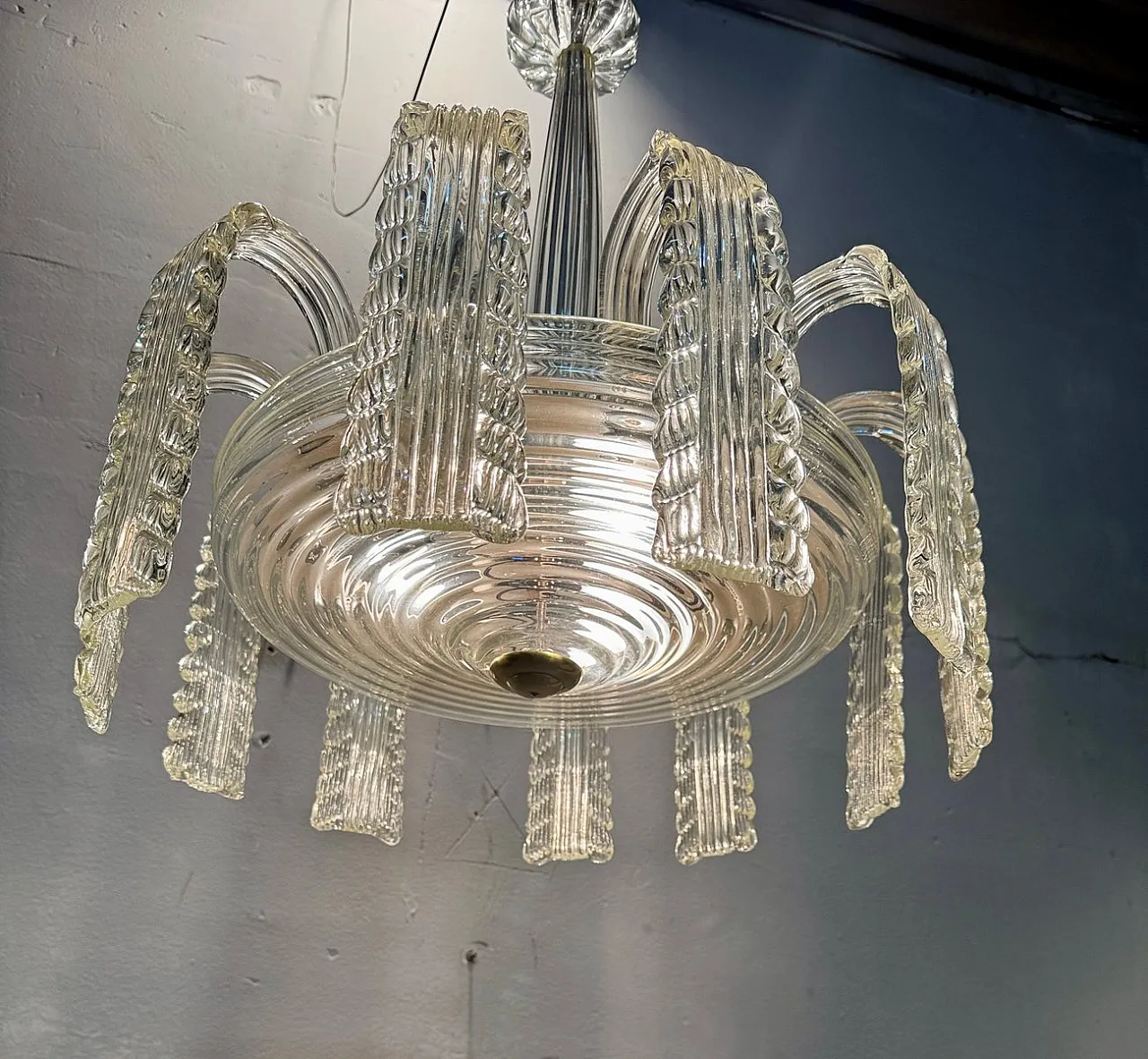 Lampadario in vetro di Murano di Venini, anni '40 3
