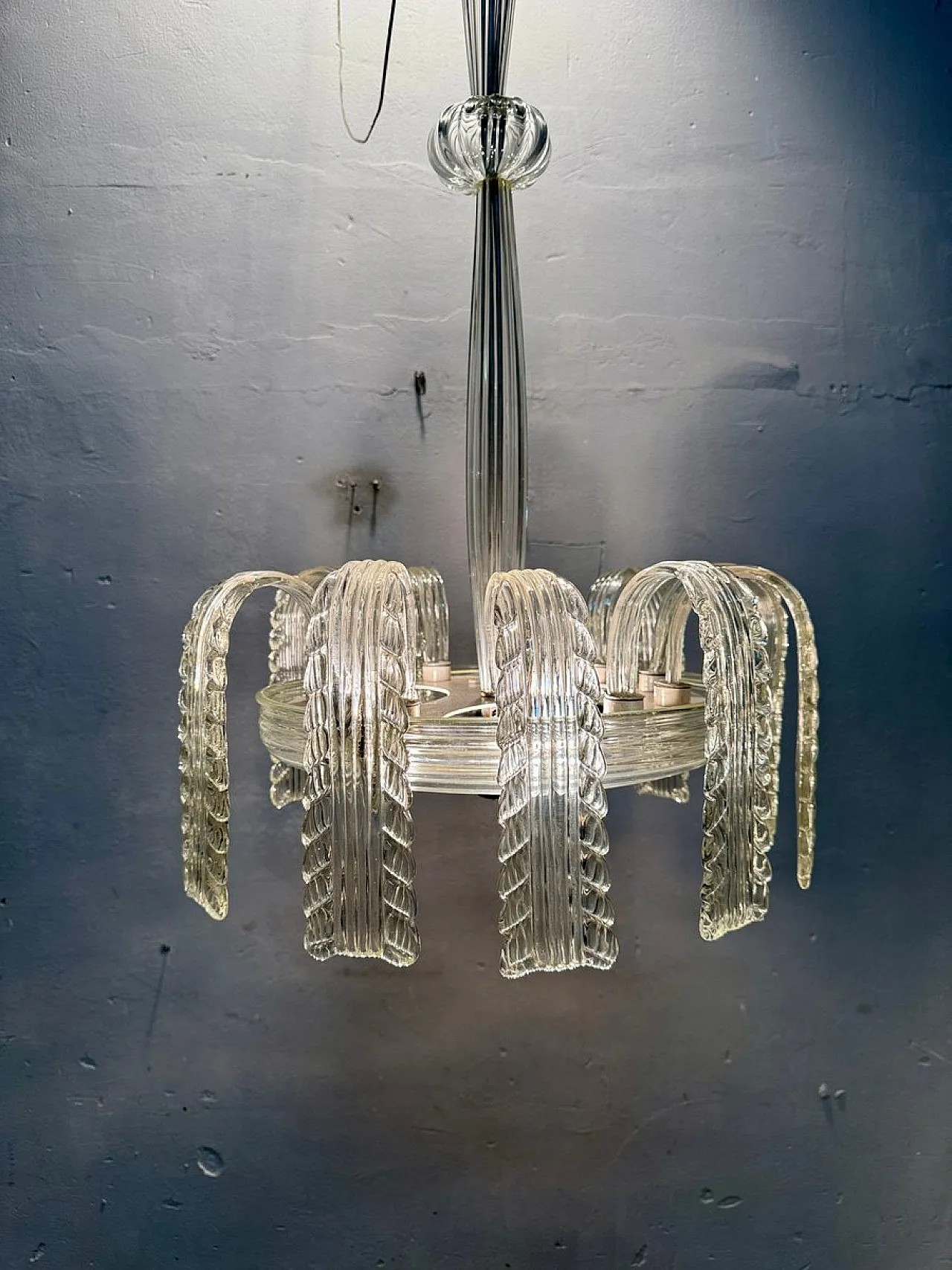 Lampadario in vetro di Murano di Venini, anni '40 5