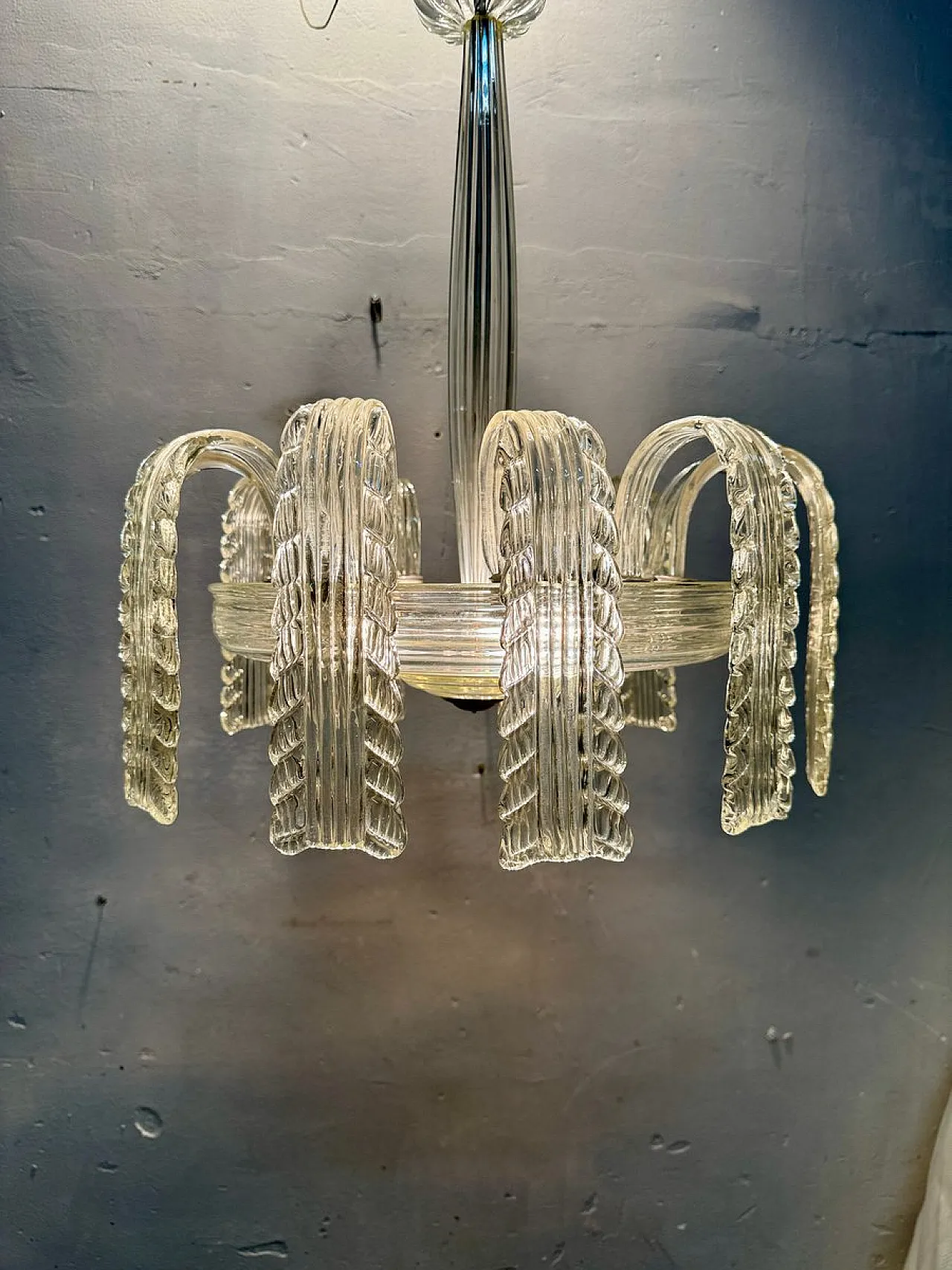 Lampadario in vetro di Murano di Venini, anni '40 8
