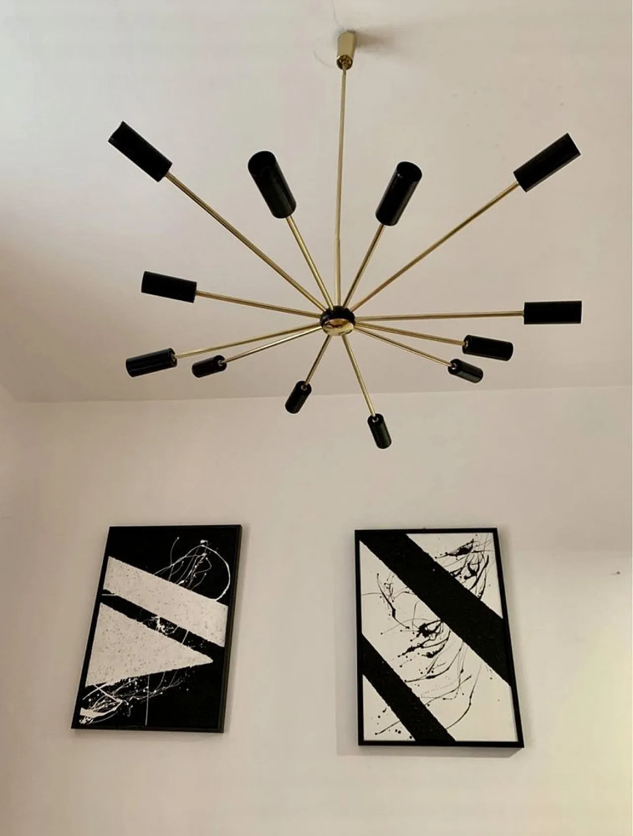 Lampadario Sputnik nero e dorato, anni '60 4