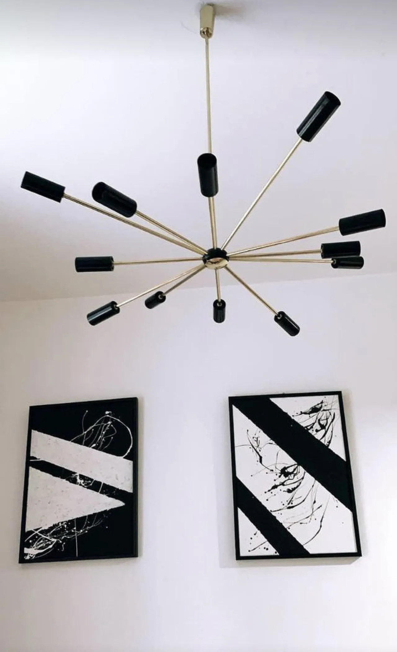 Lampadario Sputnik nero e dorato, anni '60 5