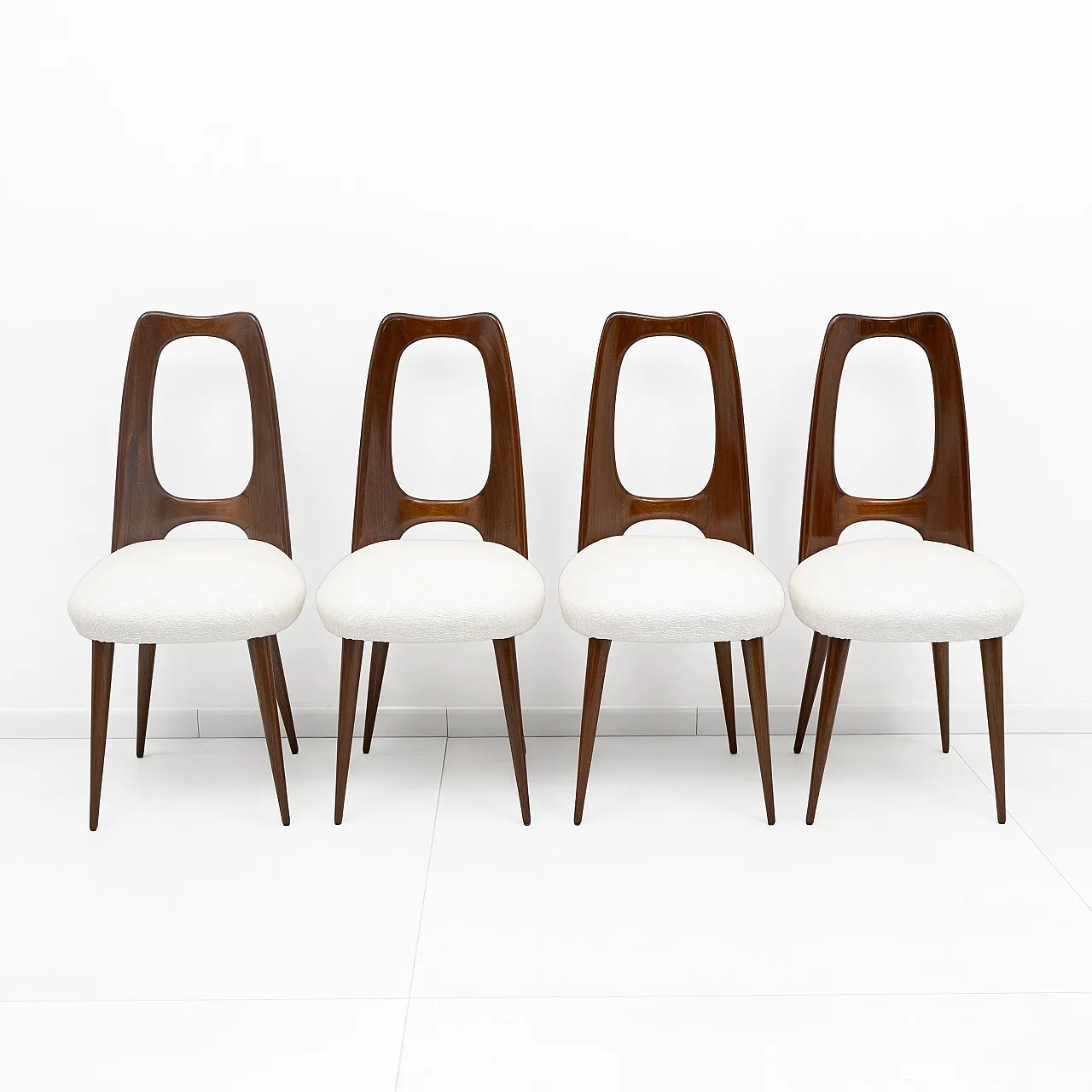 Four mid-century Italian walnut dining chairs, 1950 2
