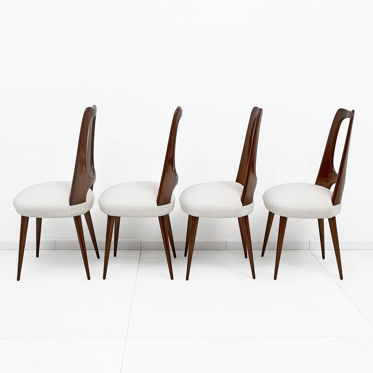 Four mid-century Italian walnut dining chairs, 1950 3