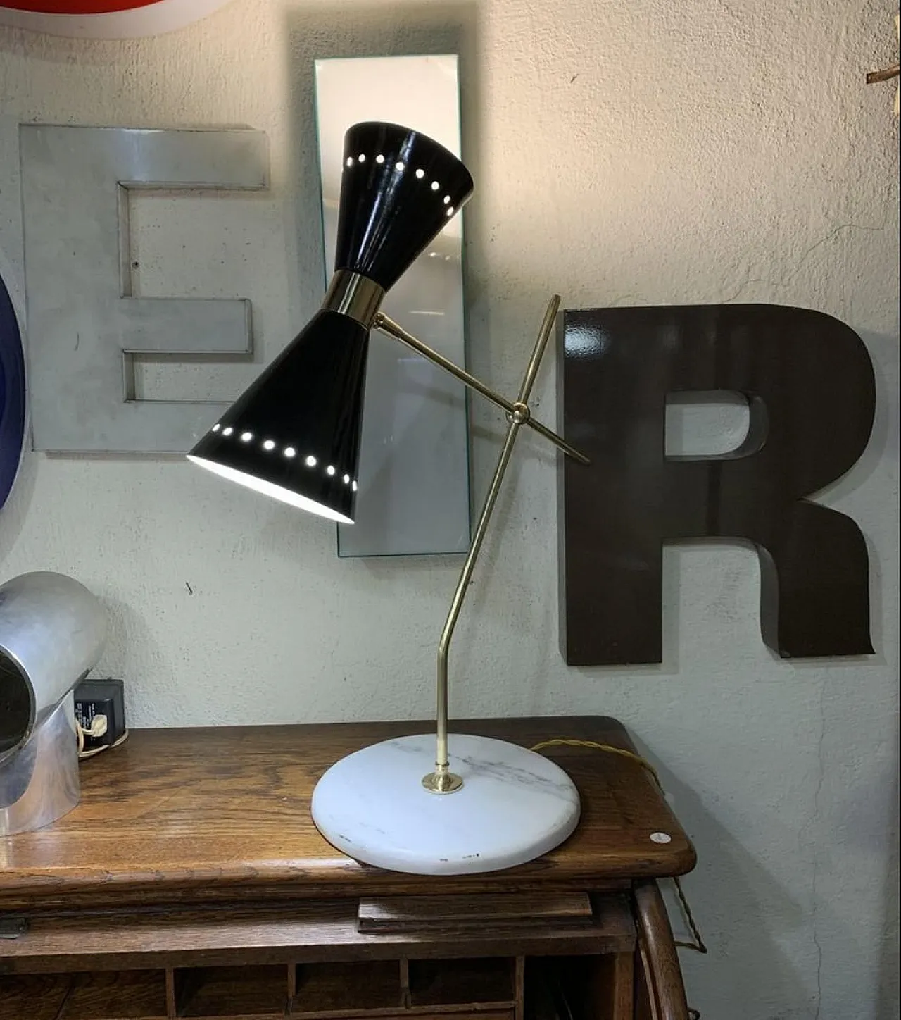Brass and marble table lamp with adjustable cone by Stilnovo, 1950s 2