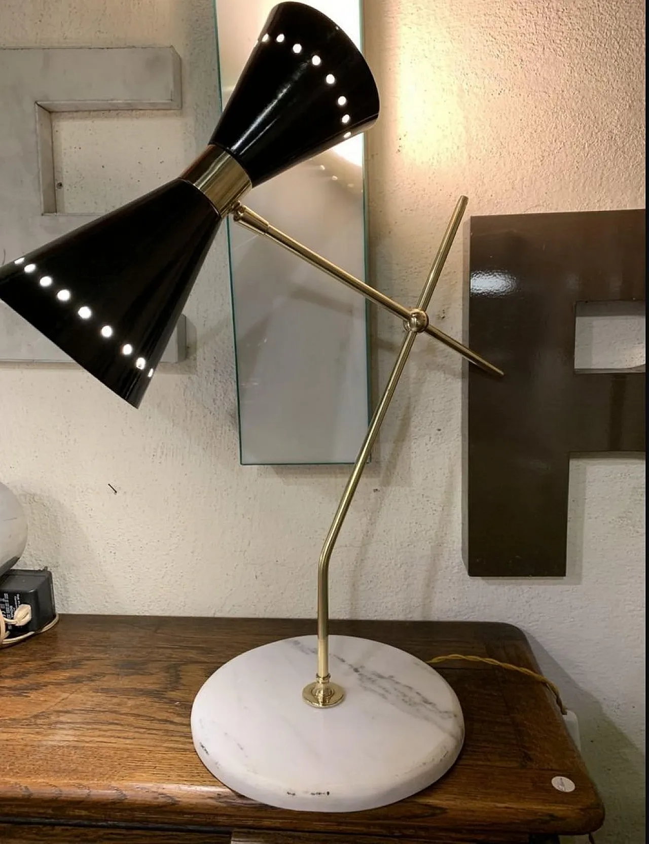 Brass and marble table lamp with adjustable cone by Stilnovo, 1950s 3