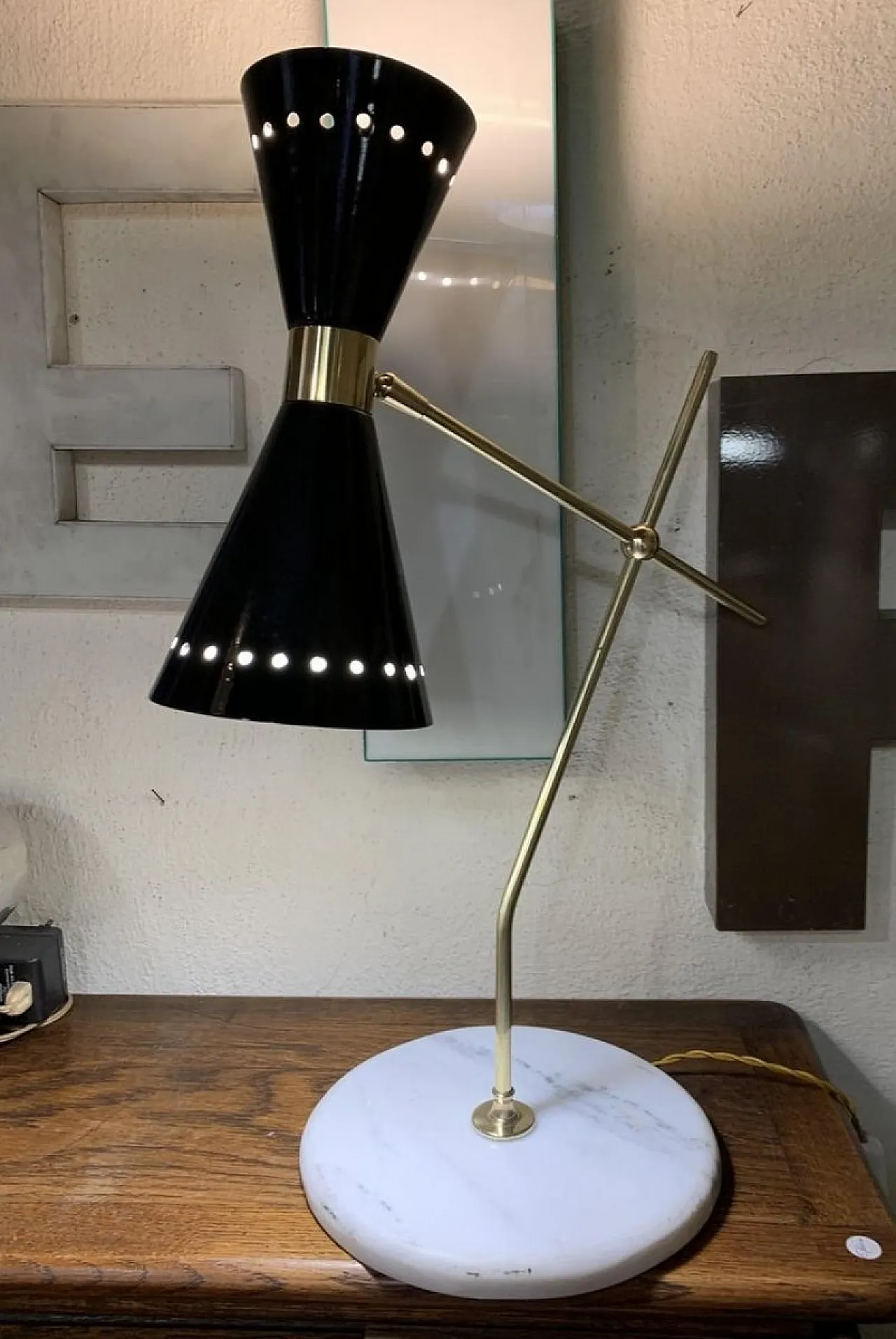 Brass and marble table lamp with adjustable cone by Stilnovo, 1950s 5