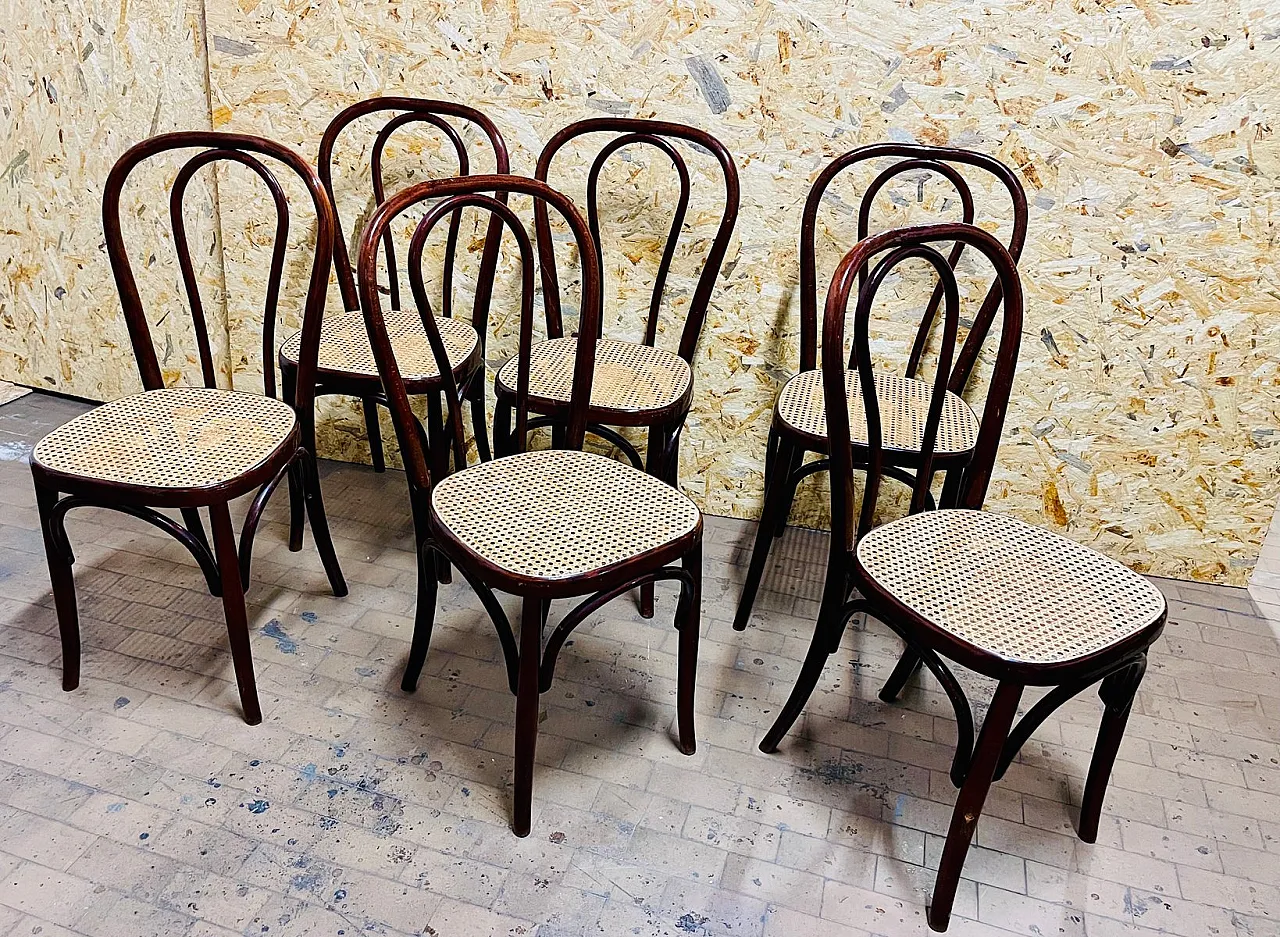 Sedia da bistrò Art Nouveau con seduta in paglia di Vienna di Michael Thonet per Thonet, anni '30 1