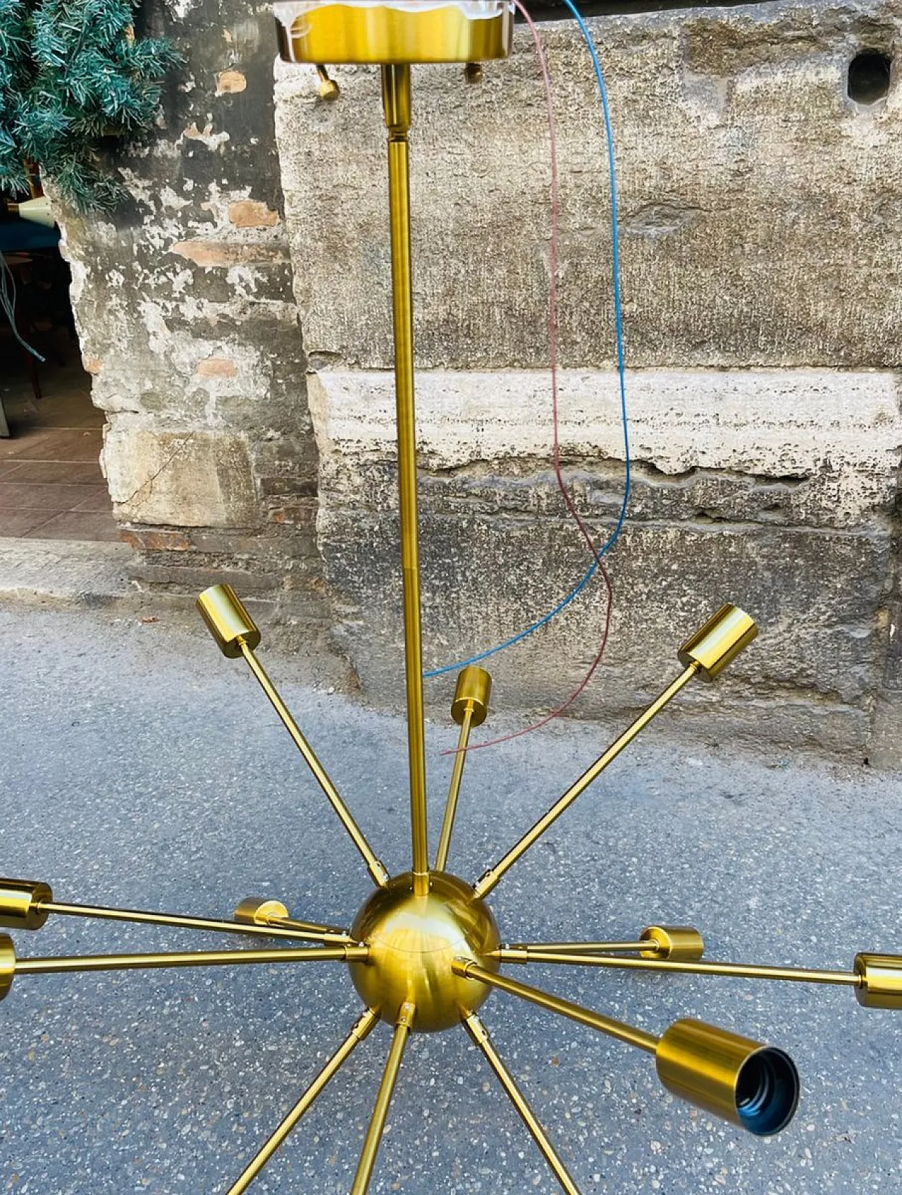 Lampadario Sputnik a 12 luci in ottone, anni '70 2