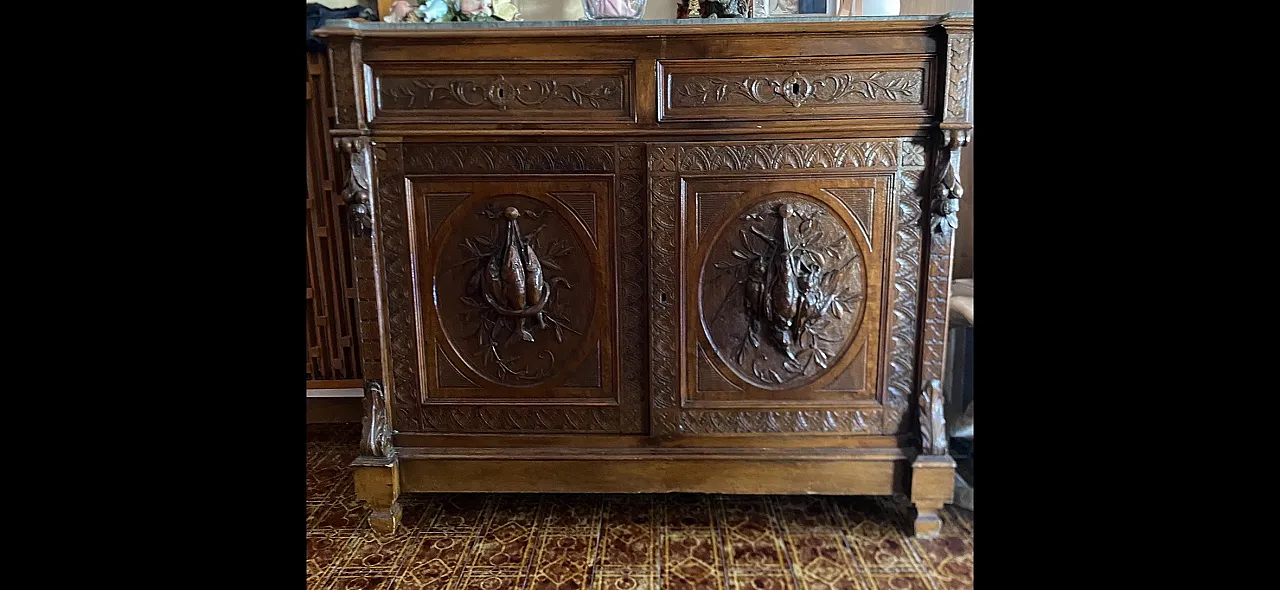 Neo-Renaissance hunting sideboard with marble top, late 19th century 1