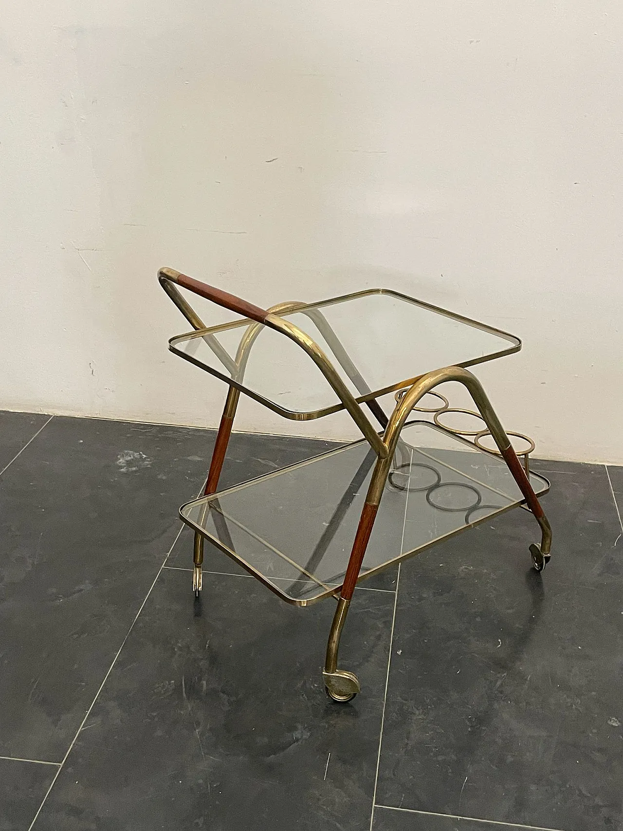 Brass and Wood Bar Trolley by Cesare Lacca, 1950s 2