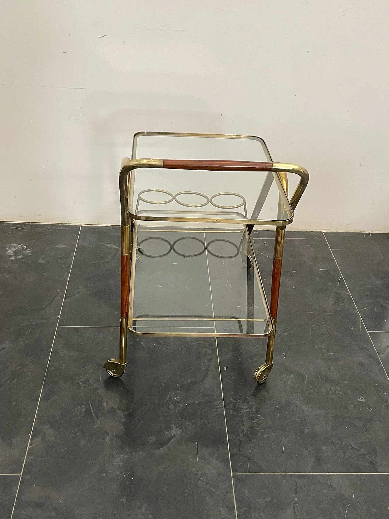 Brass and Wood Bar Trolley by Cesare Lacca, 1950s 4