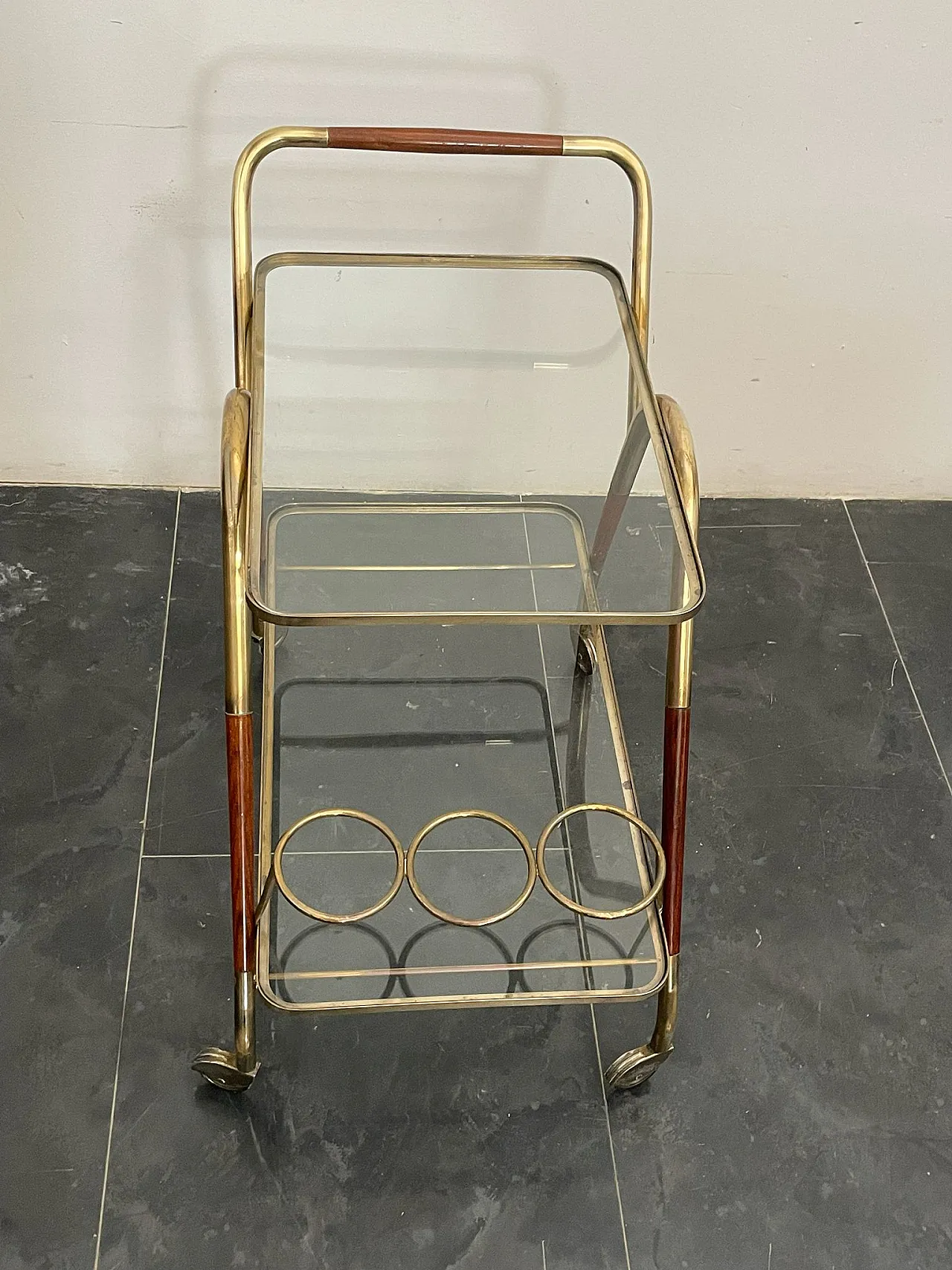 Brass and Wood Bar Trolley by Cesare Lacca, 1950s 7
