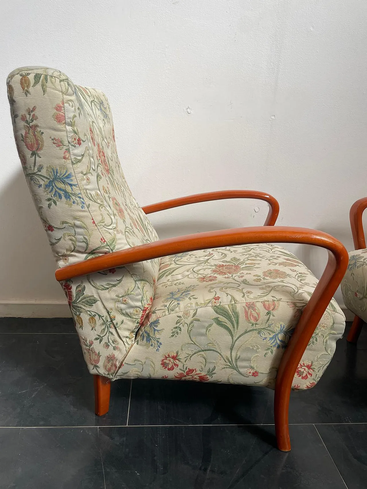 Pair of Italian Lounge Chairs in Orange-Stained Beech, 1960s 3