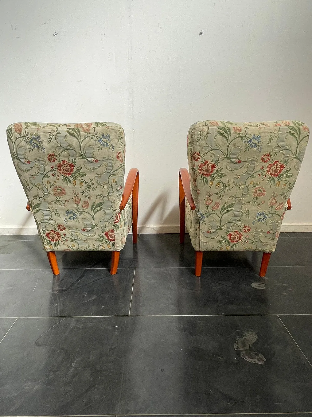 Pair of Italian Lounge Chairs in Orange-Stained Beech, 1960s 7