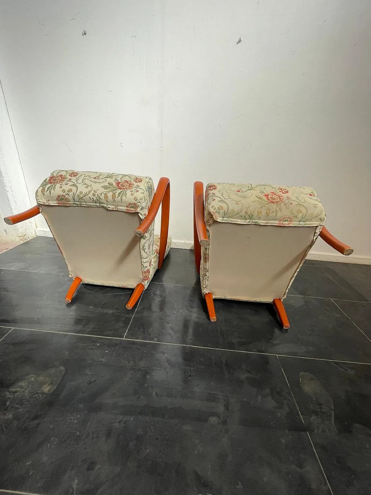 Pair of Italian Lounge Chairs in Orange-Stained Beech, 1960s 8