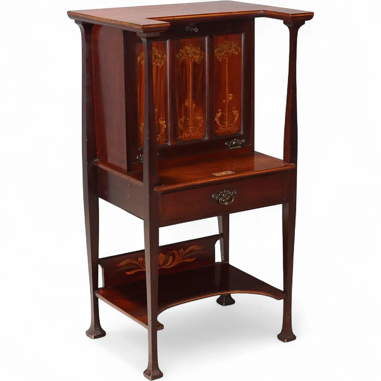 Arts and crafts mahogany and maple writing desk, 19th century 11