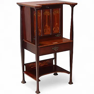 Arts and crafts mahogany and maple writing desk, 19th century