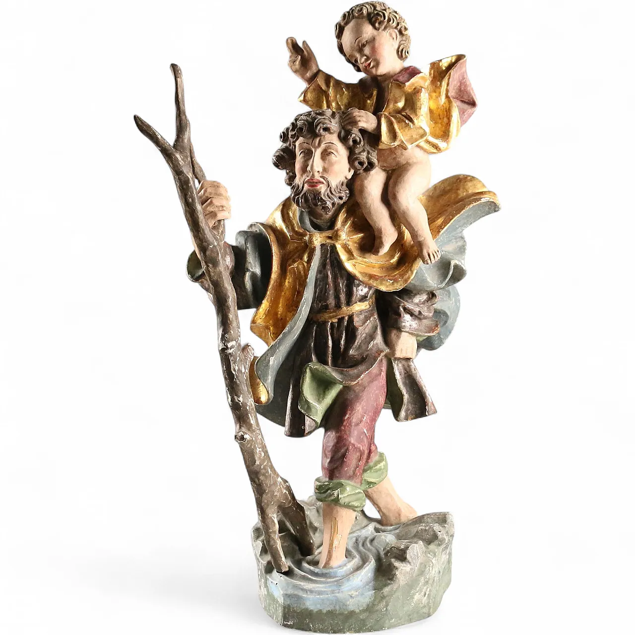 Saint Christopher and Jesus wooden sculpture, 20th century 11