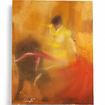 Painting by Gianpietro Cavenaghi, mixed media on canvas, 20th century