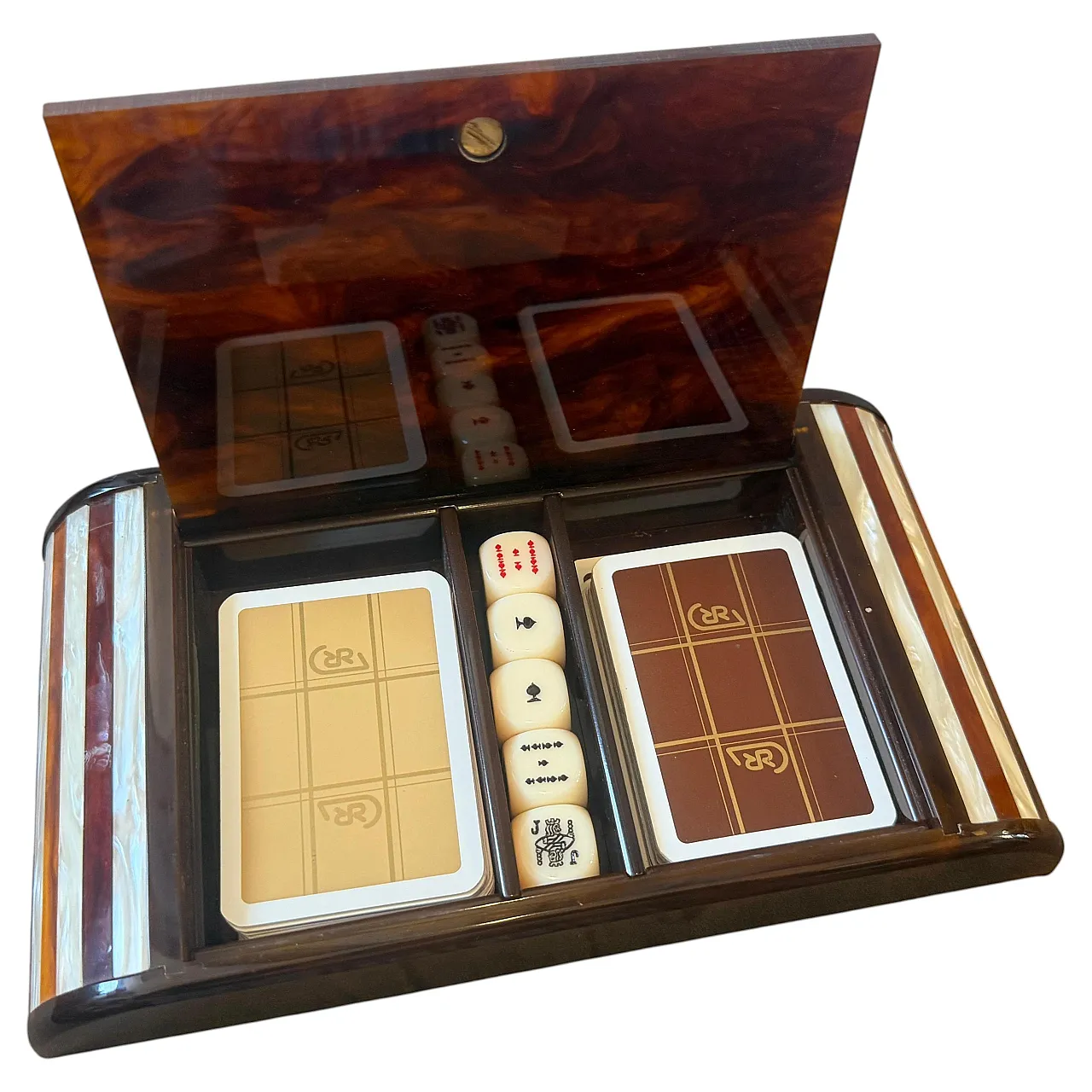 Faux tortoiseshell lucite games box by Renzo Romagnoli, 1970s 1