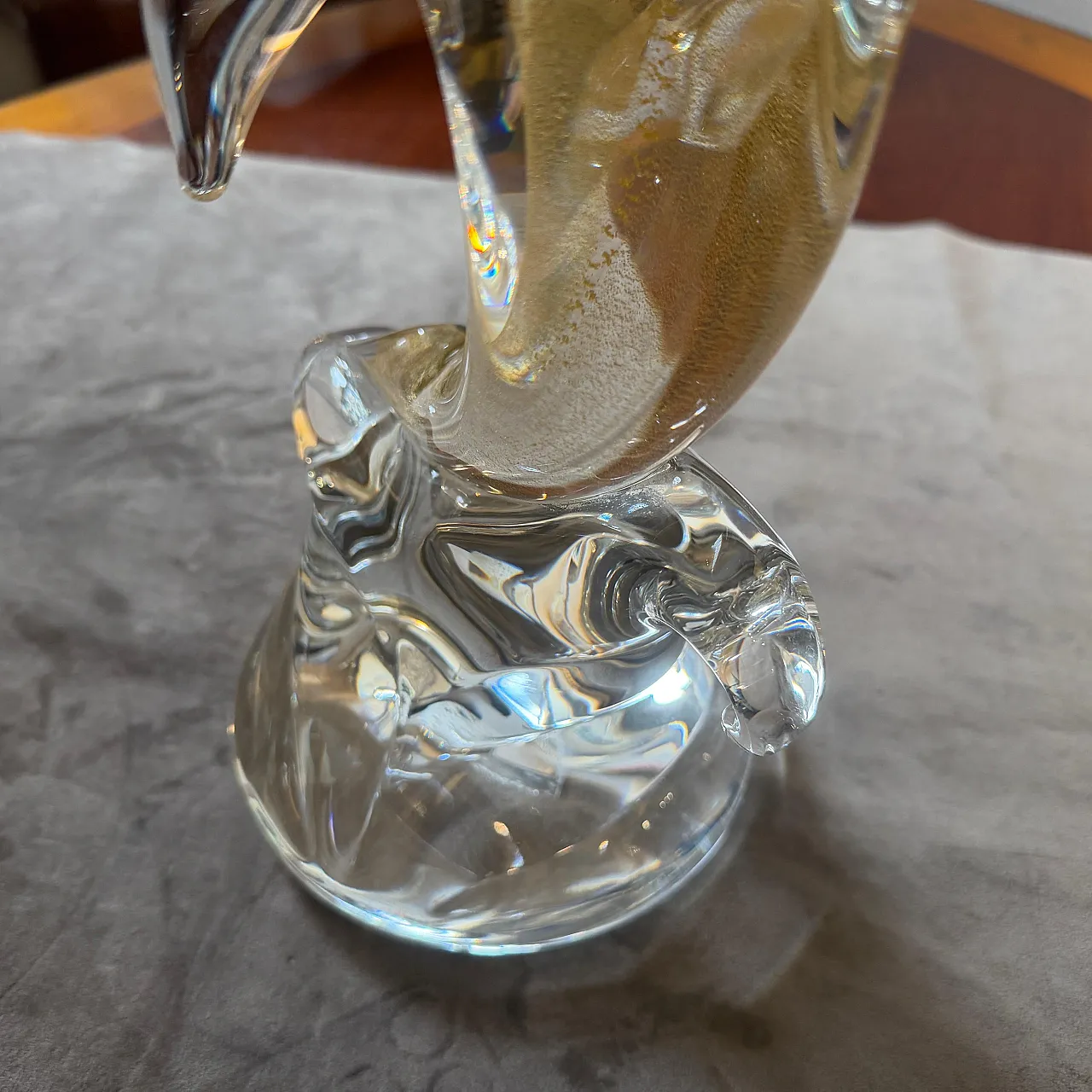Barovier style modern white and gold Murano glass dolphin, 1990s 4