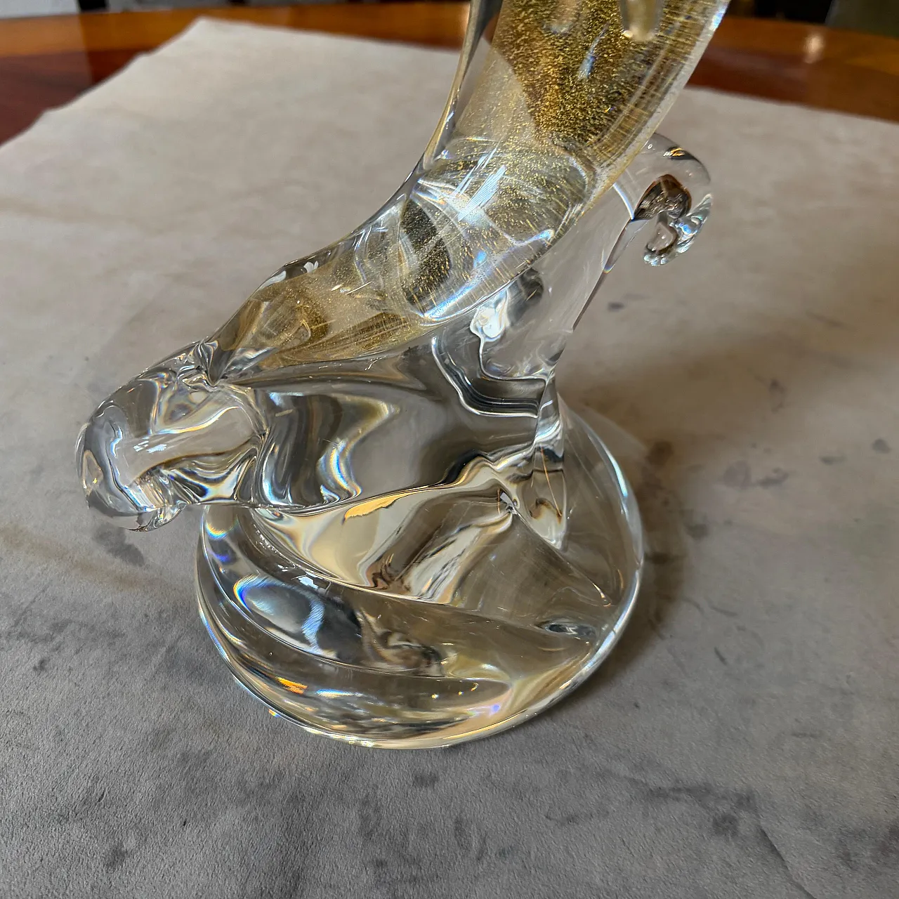 Barovier style modern white and gold Murano glass dolphin, 1990s 11