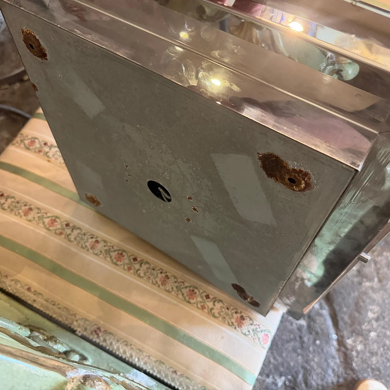 Square chromed metal and glass ceiling light by Veca, 1970s 11