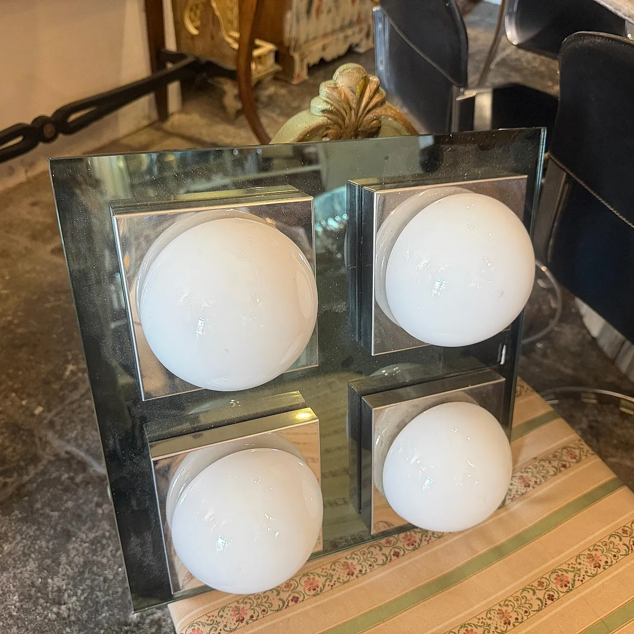 Square chromed metal and glass ceiling light by Veca, 1970s 13