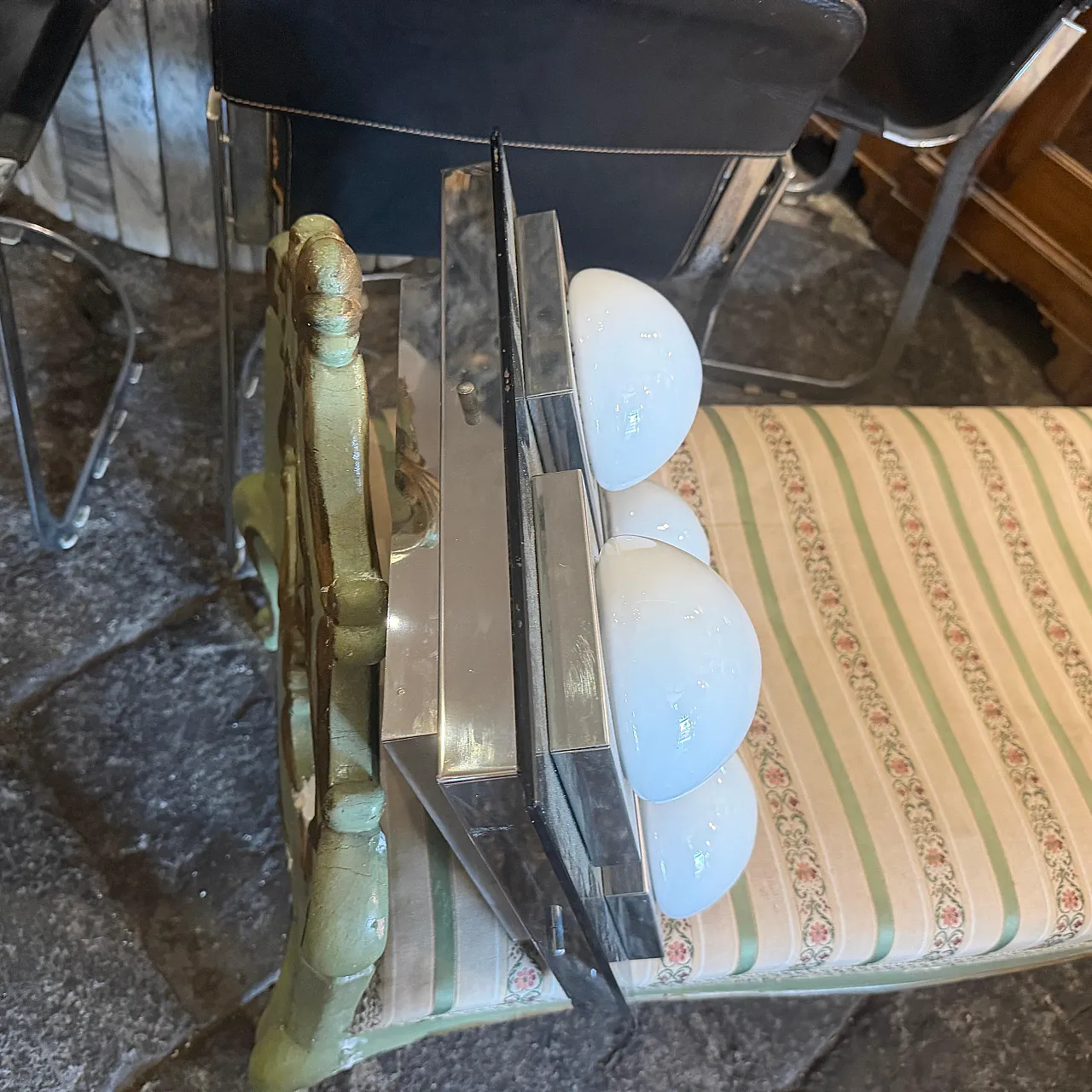 Square chromed metal and glass ceiling light by Veca, 1970s 14