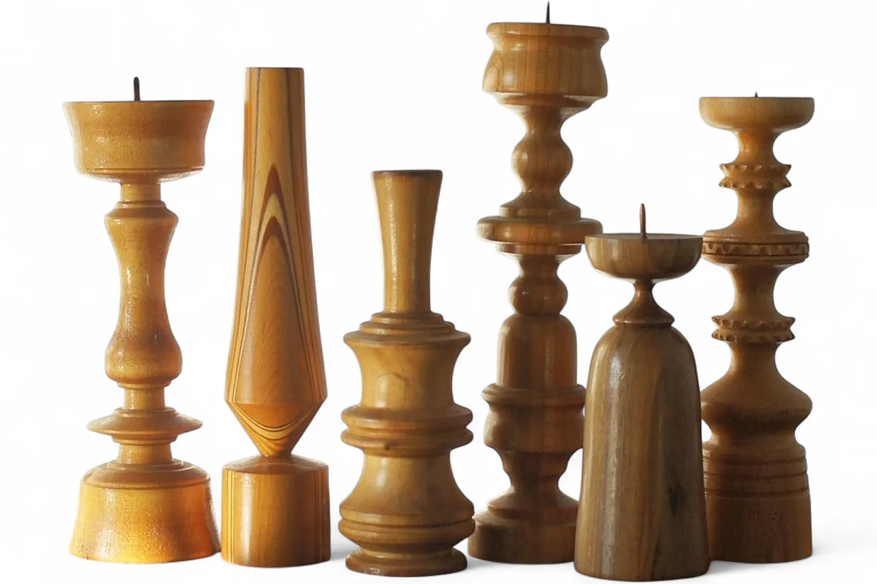 6 Wooden candleholders, 1960s 3
