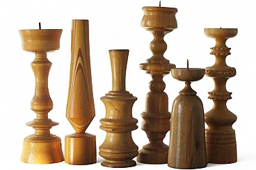 6 Wooden candleholders, 1960s