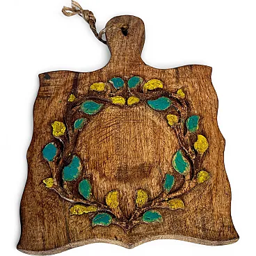 Decorative wooden board, hand-painted floral, 1960s