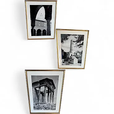 3 Framed photographs monuments gold frames, 1950s