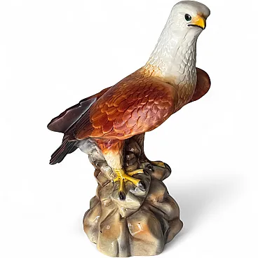 Hand-painted ceramic eagle sculpture large-scale decor, 1970s