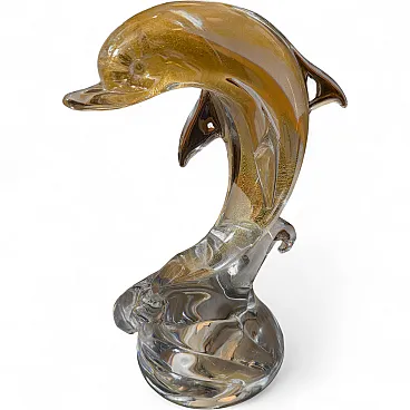 Barovier style modern white and gold Murano glass dolphin, 1990s