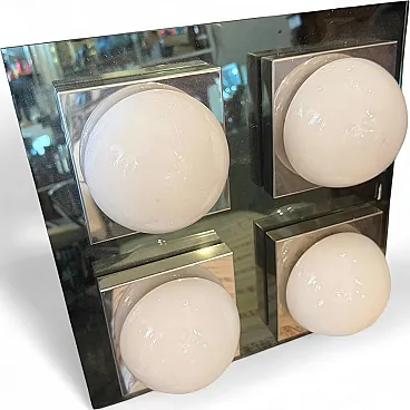 Square chromed metal and glass ceiling light by Veca, 1970s