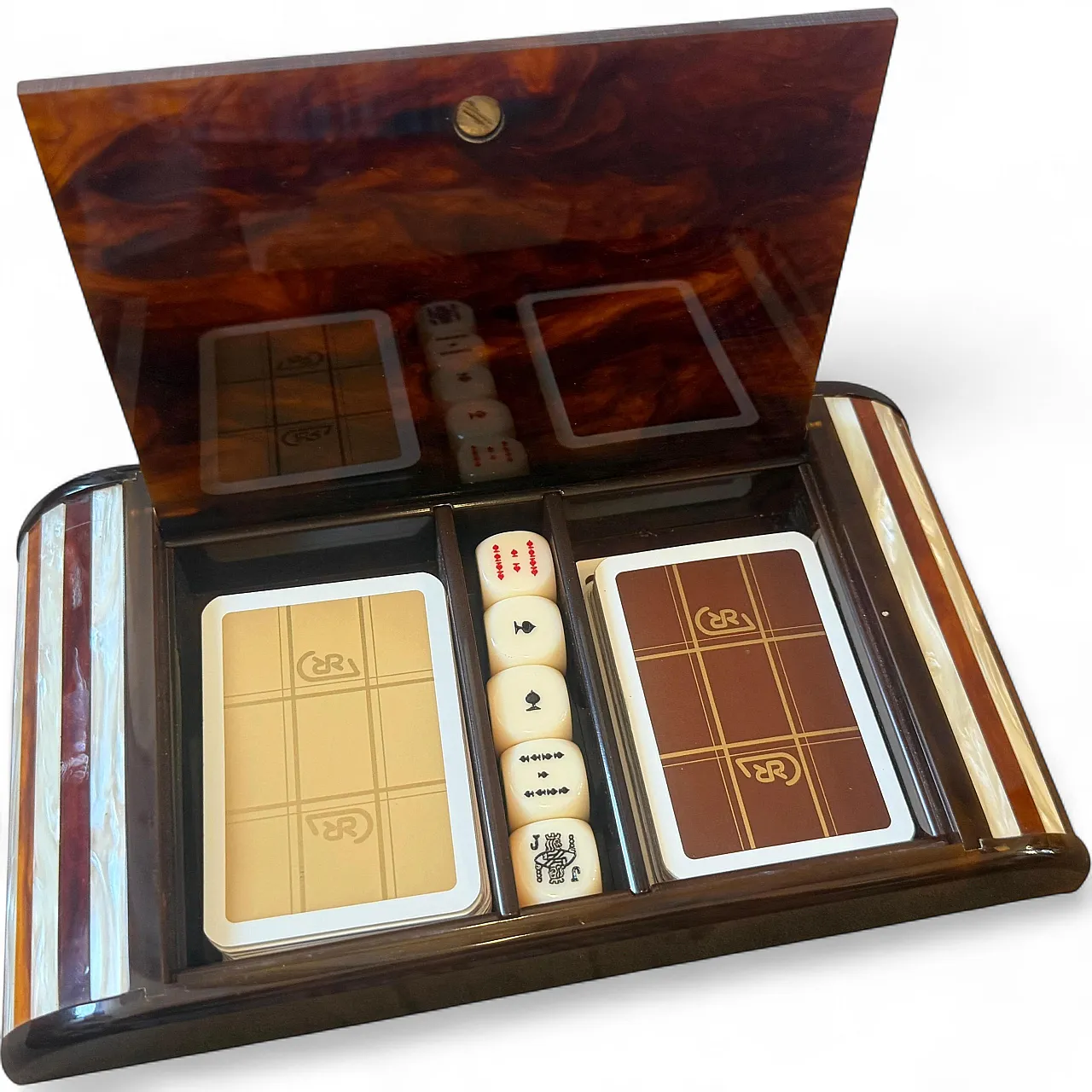 Faux tortoiseshell lucite games box by Renzo Romagnoli, 1970s 14