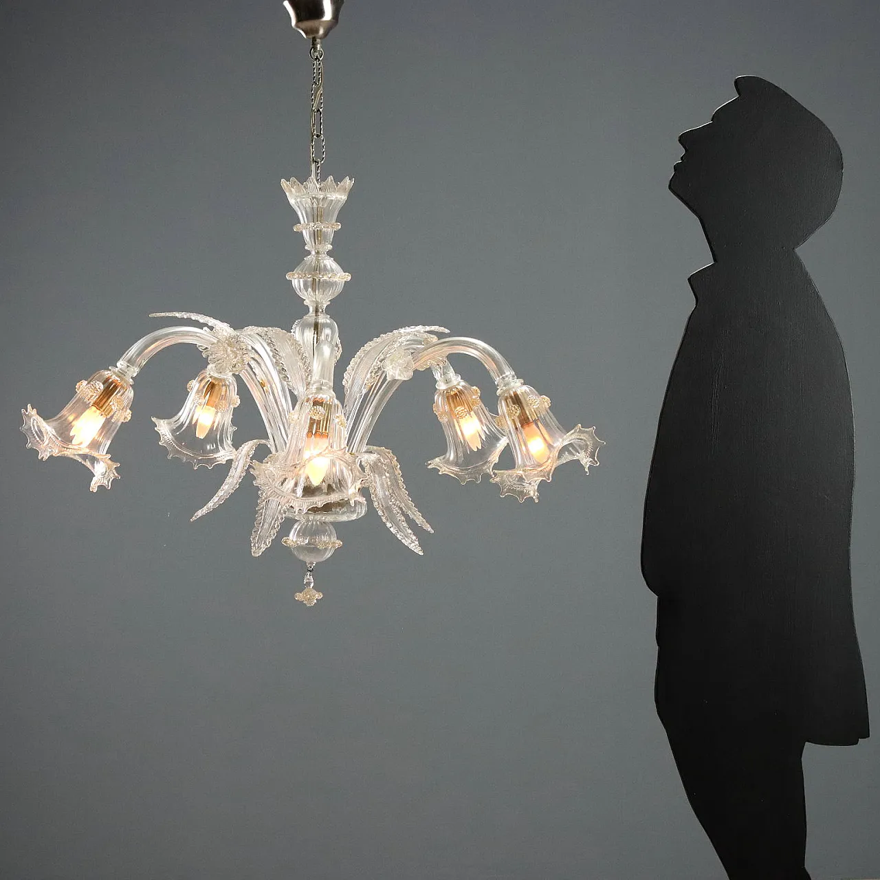 Venetian blown glass chandelier with golden shades, 19th century 2