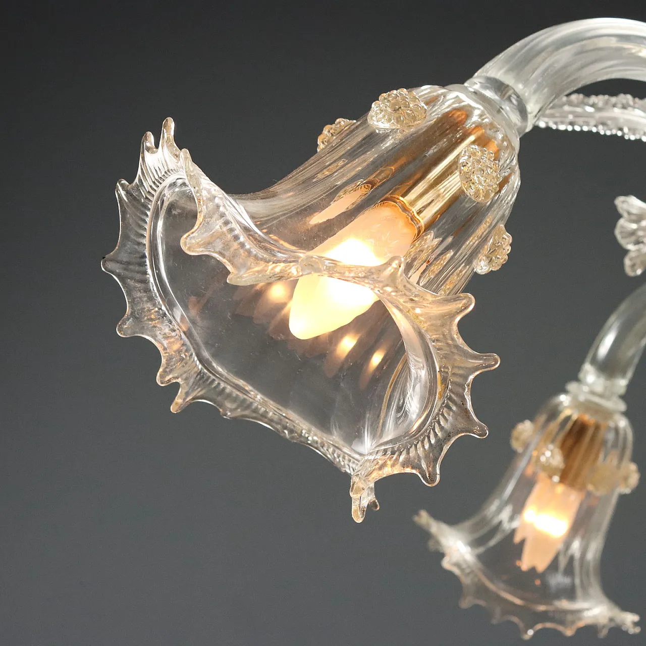 Venetian blown glass chandelier with golden shades, 19th century 3