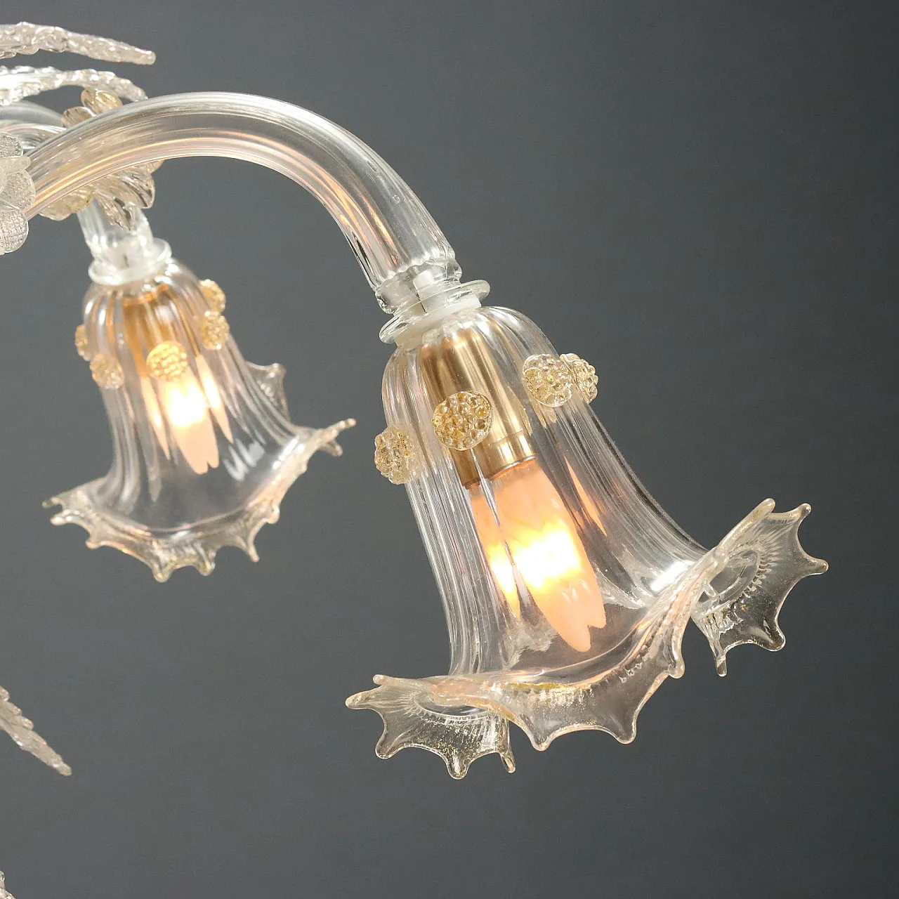 Venetian blown glass chandelier with golden shades, 19th century 4